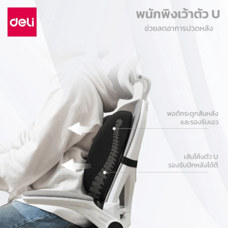 เบาะรองหลังเพื่อสุขภาพ Deli VS753-BK-01 สีดำ ขนาด 32x34x12 cm_2